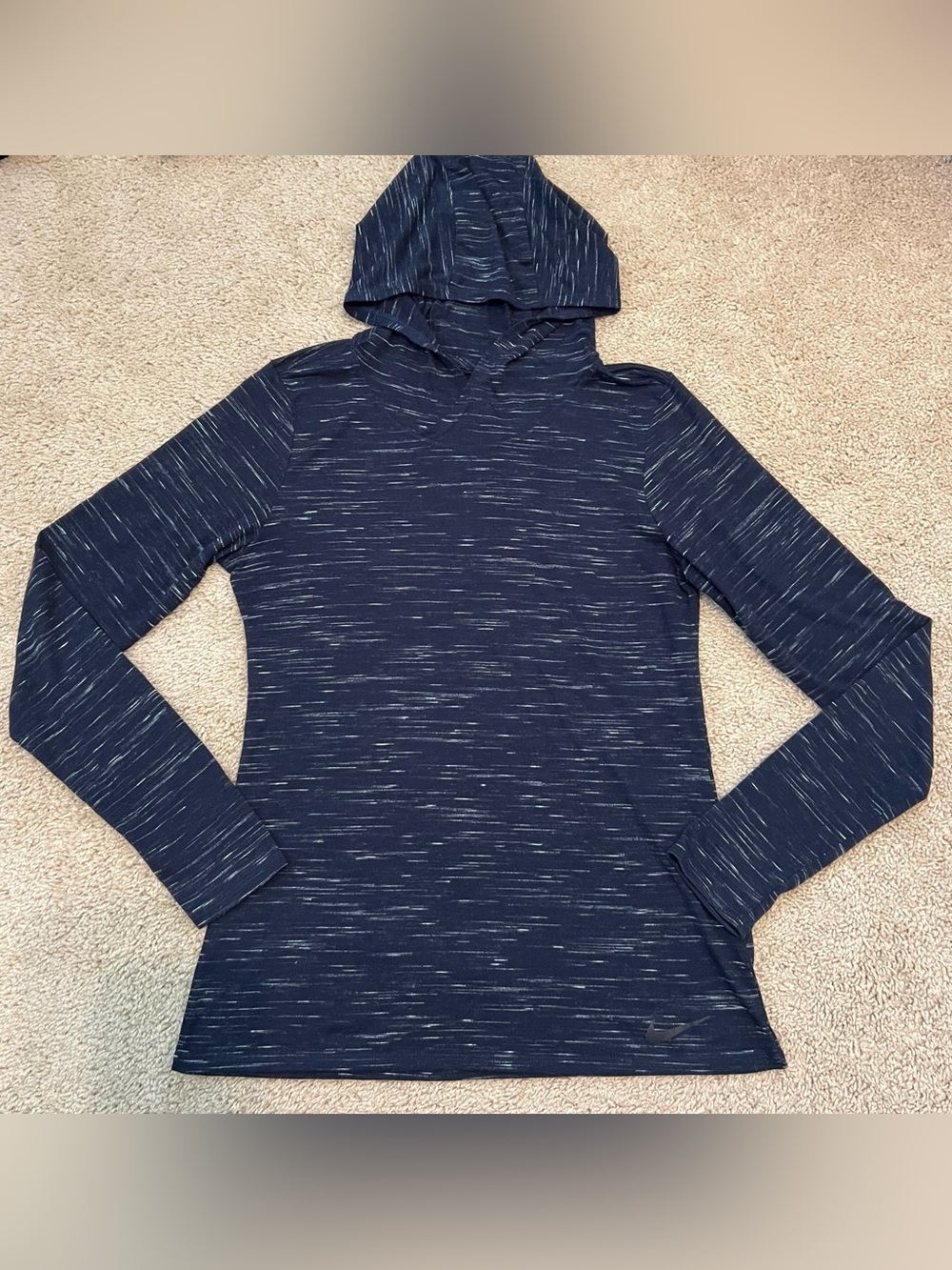 Nike Dri-Fit Longsleeve Hooded Shirt Heathered Blue Women's Small Top
